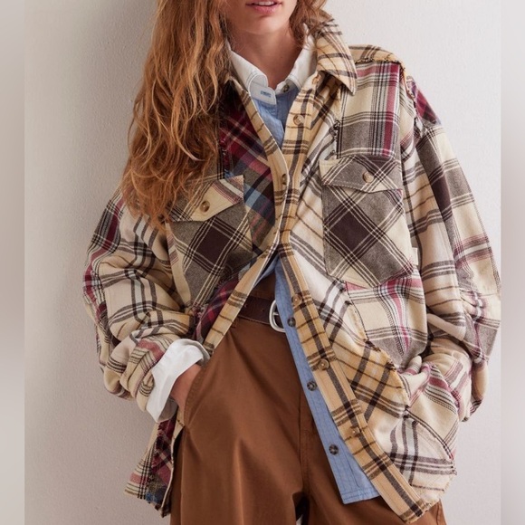 Free People PATCHED UP PLAID Shirt S - Picture 1 of 11